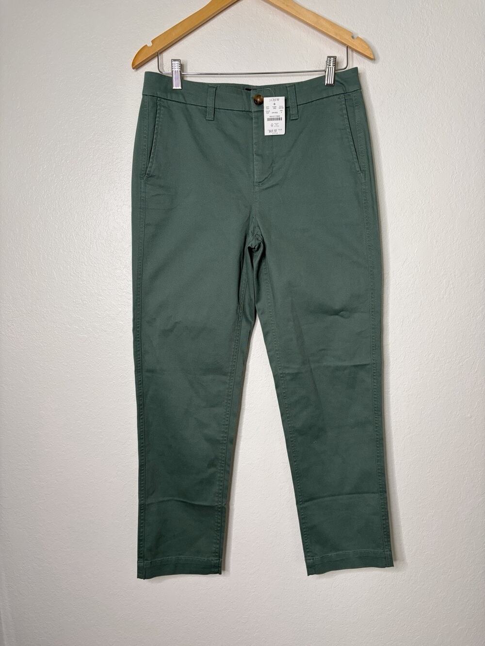 NWT J. Crew High Rise Girlfriend Chino Green Pant Women's Size 4 Smart Casual